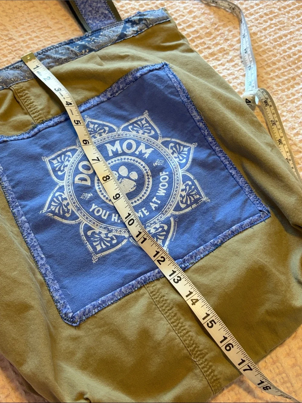 Dog Mom Green & Blue Canvas Tote Bag by